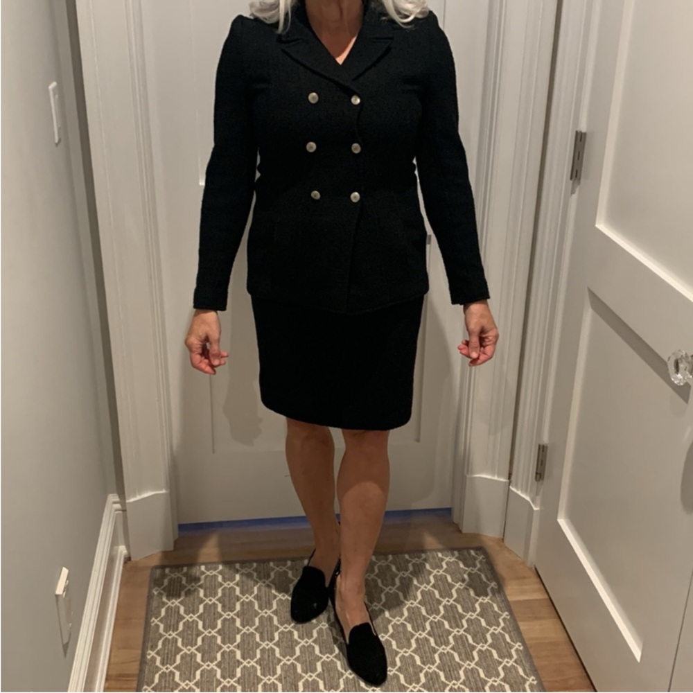 Vintage CHANEL Black Double-Breasted Blazer and Skirt